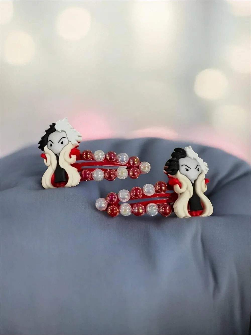 ✨ Handmade Cruella Pearl Hair Clips | 2” Snap Clips for Girls ✨